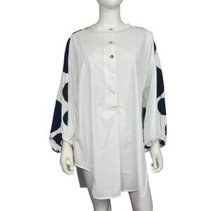 Urban by Alembika Women's 4 White Black Polka Dot Artsy Lagenlook Tunic Top EUC